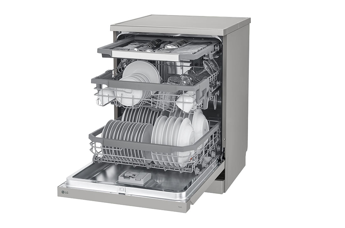 LG QuadWash™ Съдомиялна с пара TrueSteam™ технология, Авт. отваряне на вратата, 14 комплекта съдове, ThinQ™ WiFi, Перспективен изглед от ляво, DF365FPS, thumbnail 8