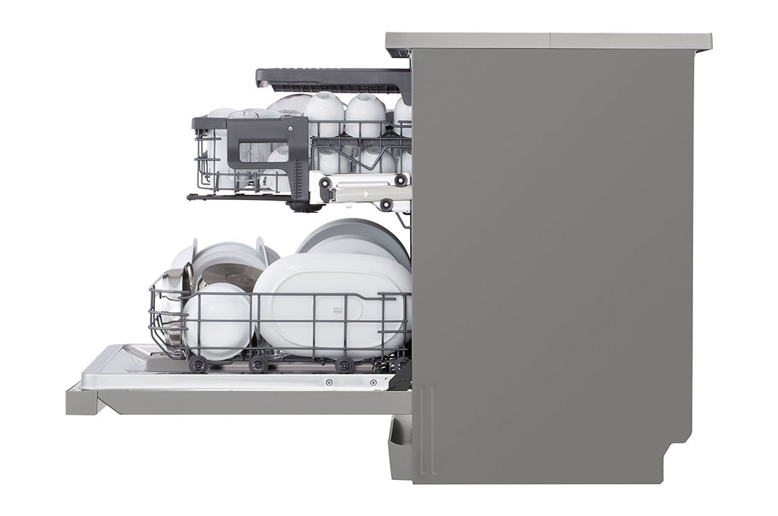 LG QuadWash™ Съдомиялна с пара TrueSteam™ технология, 14 комплекта съдове, ThinQ™ WiFi, Изглед от лявата страна, DF243FVS, thumbnail 5