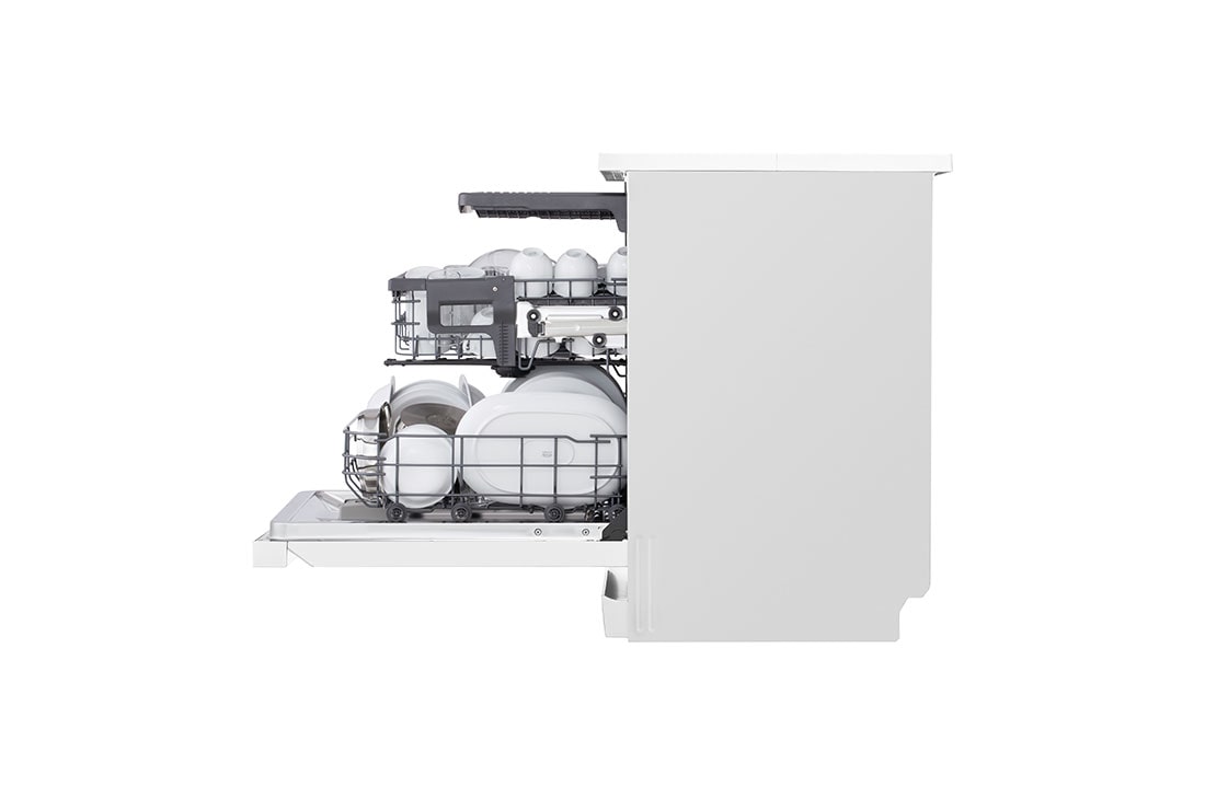 LG QuadWash™ Съдомиялна с пара TrueSteam™ технология, 14 комплекта съдове, ThinQ™ WiFi, side view with adjustable showcase, DF243FWS, thumbnail 6