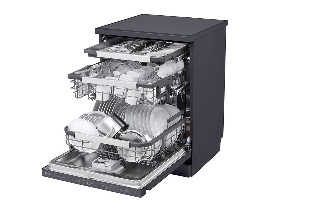 LG QuadWash™ Съдомиялна с пара TrueSteam™ технология, Авт. отваряне на вратата, 14 комплекта съдове, ThinQ™ WiFi, Изглед от дясната страна, DF587HMS, thumbnail 10