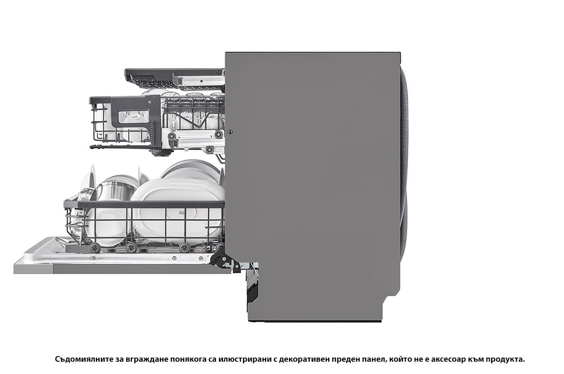 LG QuadWash™ Съдомиялна за вграждане с пара TrueSteam™ технология, Авт. отваряне на вратата, 14 комплекта съдове, ThinQ™ WiFi, Изглед от лява страна, DB476TXS, thumbnail 7