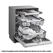 LG QuadWash™ Съдомиялна за вграждане с пара TrueSteam™ технология, Авт. отваряне на вратата, 14 комплекта съдове, ThinQ™ WiFi, Изглед от дясна страна с отворена врата, DB476TXS, thumbnail 9