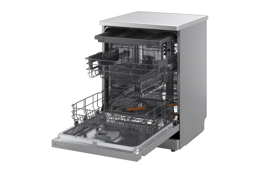 LG QuadWash™ Съдомиялна с пара TrueSteam™ технология, Авт. отваряне на вратата, 14 комплекта съдове, ThinQ™ WiFi, left view open, DF273FVS, thumbnail 14