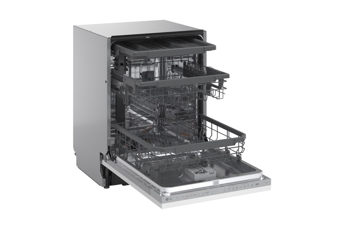 LG QuadWash™ Съдомиялна за вграждане с пара TrueSteam™ технология, Авт. отваряне на вратата, 14 комплекта съдове, ThinQ™ WiFi, Перспективен изглед от ляво, DB375TXS, thumbnail 10