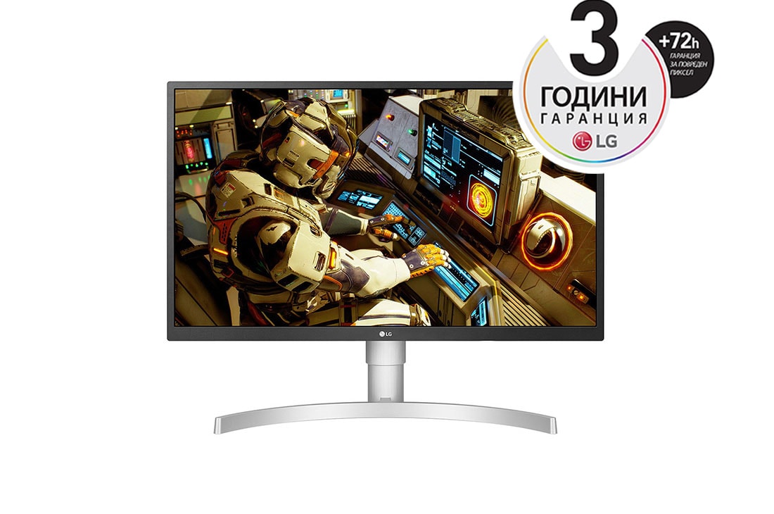 LG 27” Class 4K UHD IPS LED HDR Монитор с ергономична стойка, 27UL550-W