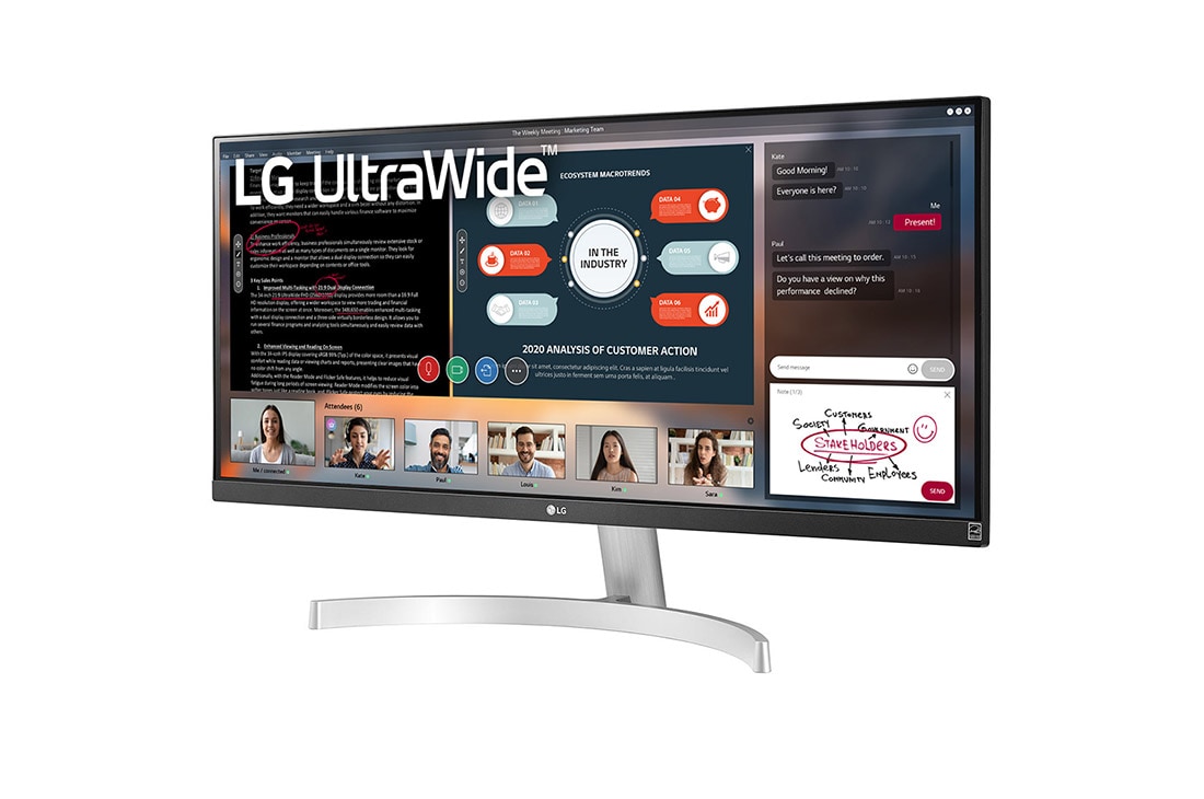 LG 29'' UltraWide™ Full HD (2560x1080) HDR IPS монитор, изглед отстрани под ъгъл +15 градуса, 29WN600-W, thumbnail 2