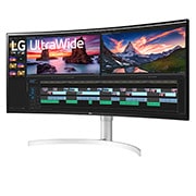 LG 38''  21:9  извит UltraWide™ QHD IPS Монитор c HDR 10, изглед отстрани под ъгъл +15 градуса, 38WN95C-W, thumbnail 2