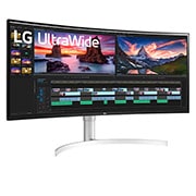 LG 38''  21:9  извит UltraWide™ QHD IPS Монитор c HDR 10, изглед отстрани под ъгъл +15 градуса, 38WN95C-W, thumbnail 3