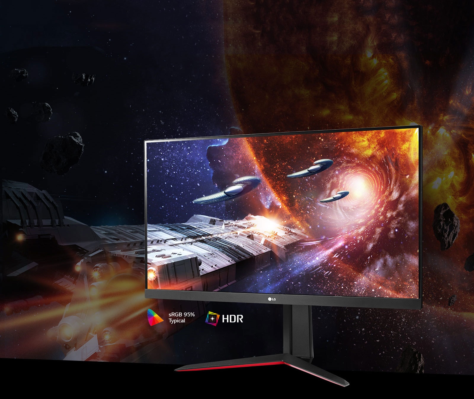 Сцена от играта с богати цветове и контраст на монитор, поддържащ HDR10 с sRGB 95% (станд.)