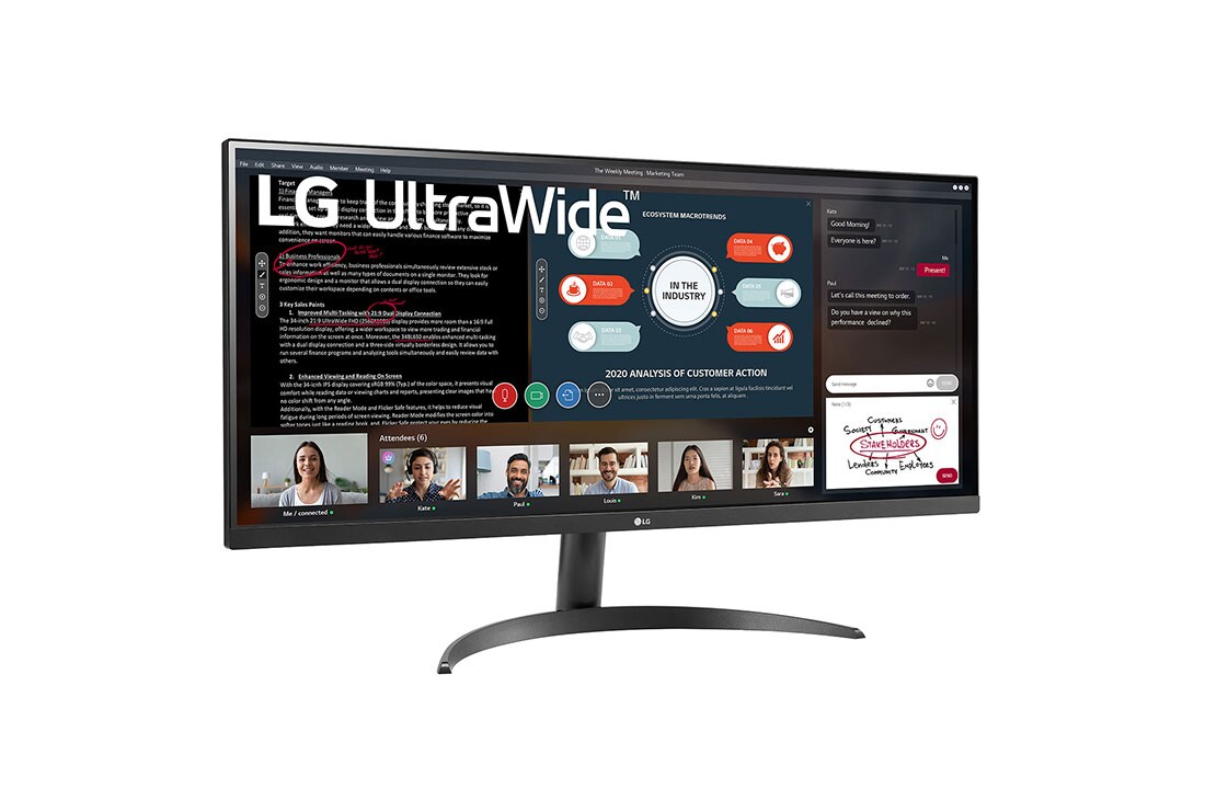 LG 34'' 21:9 FHD UltraWide™ IPS Монитор c HDR10, изглед отстрани под ъгъл +15 градуса, 34WP500-B, thumbnail 3