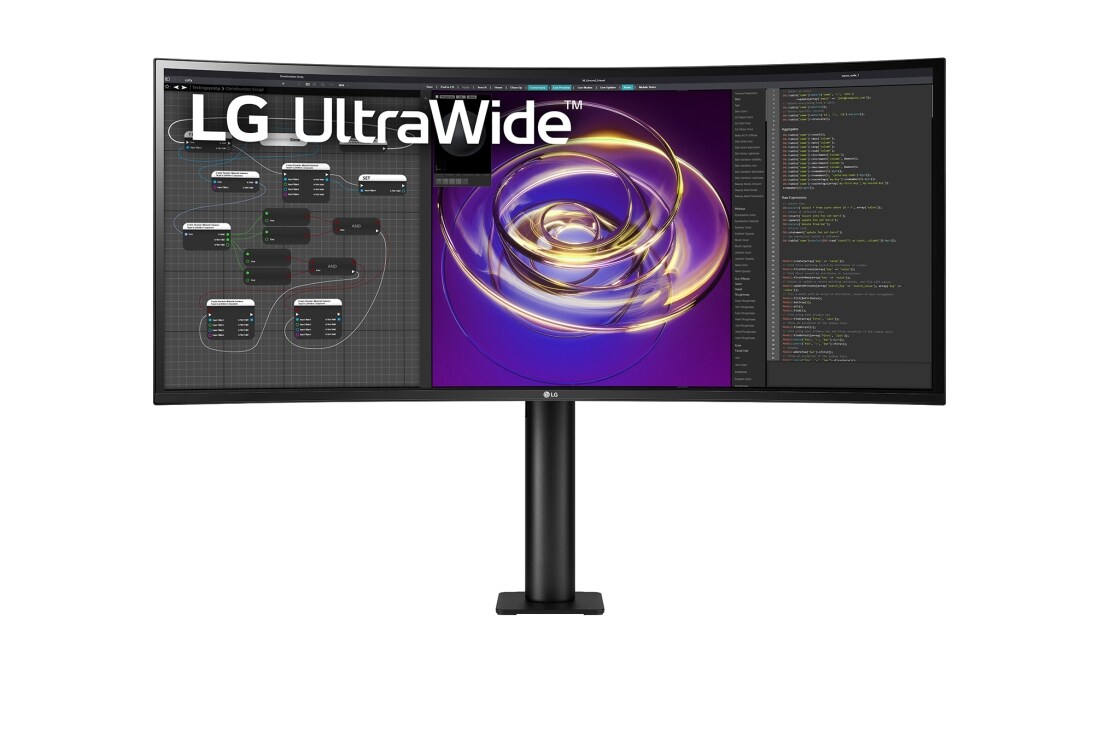 LG 34'' 21:9 извит UltraWide™ QHD (3440 x 1440) монитор Ergo, изглед отпред - рамото на монитора е в центъра, 34WP88C-B, thumbnail 2