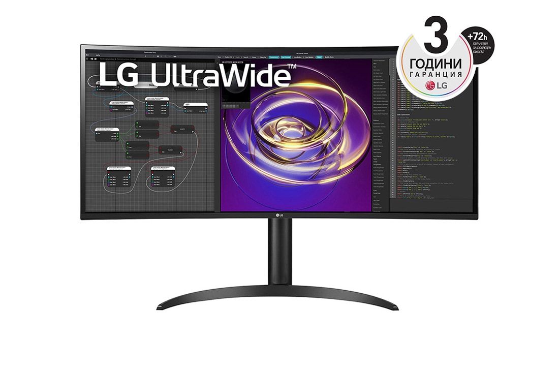 LG 34'' 21:9 извит UltraWide™ QHD (3440 x 1440) монитор, изглед отпред, 34WP85C-B