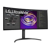 LG 34'' 21:9 извит UltraWide™ QHD (3440 x 1440) монитор, изглед отстрани под ъгъл +15 градуса, 34WP85C-B, thumbnail 3