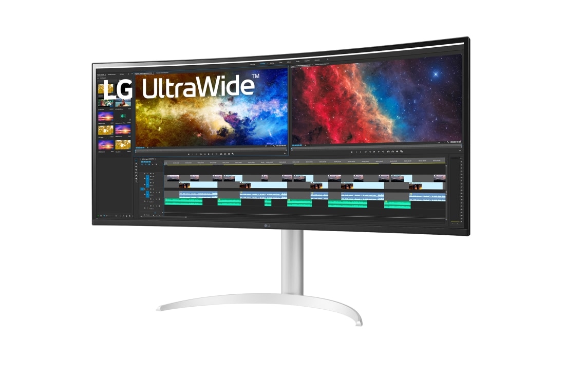 LG 37,5'' 21:9 извит UltraWide™ QHD+ (3840x1600) монитор, изглед отстрани под ъгъл +15 градуса, 38WP85C-W, thumbnail 2