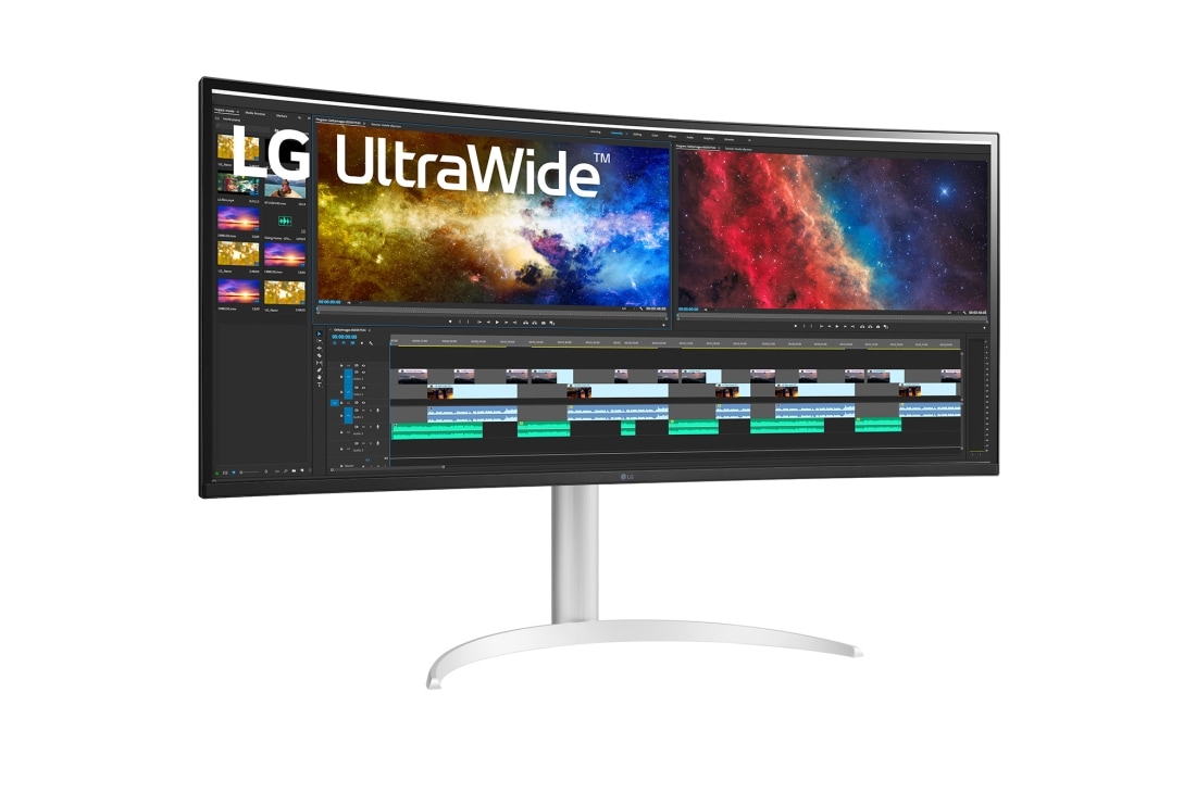 LG 37,5'' 21:9 извит UltraWide™ QHD+ (3840x1600) монитор, изглед отстрани под ъгъл +15 градуса, 38WP85C-W, thumbnail 3
