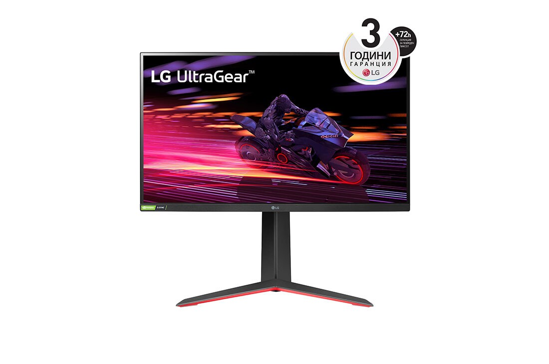 LG 27'' Full HD(1920 x 1080) UltraGear™ Монитор c 1ms 240Hz и NVIDIA® G-SYNC® compatibility, изглед отпред, 27GP750-B