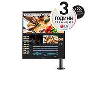 LG 27,6-инчов монитор DualUp със съотношение 16:18 със стойка Ergo и USB Type-C™, изглед отпред - рамото на монитора е отдясно, 28MQ780-B, thumbnail 1