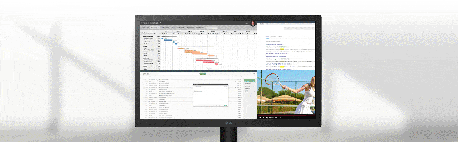 Вижте повече и направете повече с екрана UltraWide™ Full HD (2560x1080). С 33% повече пространство на екрана в широчина, отколкото при екран с резолюция FHD (1920x1080), можете успешно да извършвате по-голям брой дейности – без да прескачате между програмите.