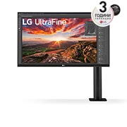 LG 27'' UltraFine™ UHD IPS HDR Монитор c USB-C и eргономична стойка, изглед отпред с рамото на монитора отдясно, 27UN880P-B, thumbnail 1