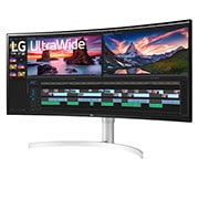 LG 38''  21:9  извит UltraWide™ QHD IPS Монитор c HDR 10, изглед отстрани под ъгъл +15 градуса, 38WN95CP-W, thumbnail 2