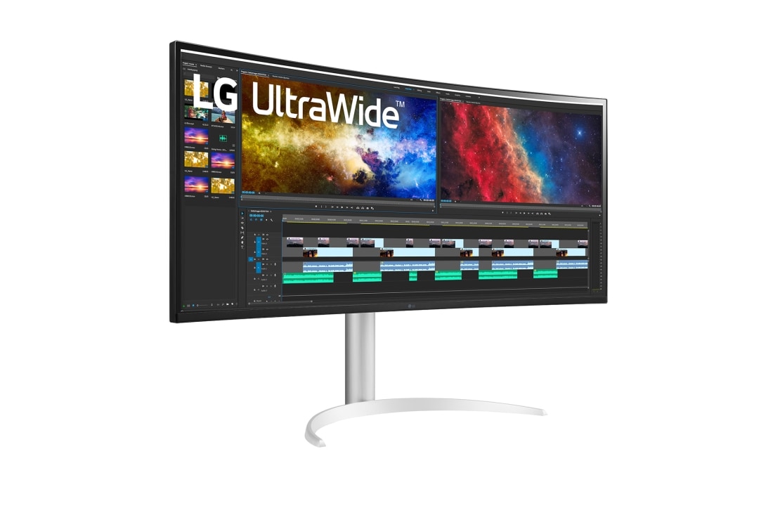 LG 37,5'' 21:9 извит UltraWide™ QHD+ (3840x1600) монитор, Изглед в перспектива, 38WP85CP-W, thumbnail 4
