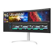 LG 37,5'' 21:9 извит UltraWide™ QHD+ (3840x1600) монитор, изглед отстрани под ъгъл +15 градуса, 38WP85CP-W, thumbnail 2