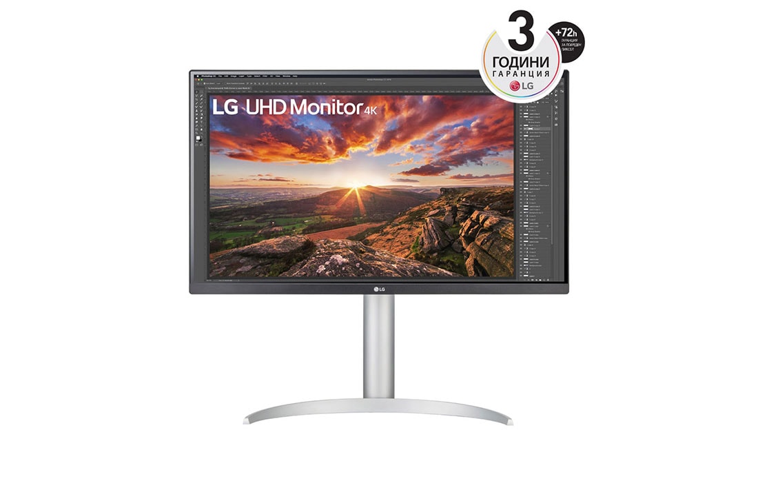 LG 27'' UHD 4K Монитор VESA DisplayHDR™ 400 и USB Type-C™, изглед отпред, 27UP85NP-W