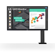 LG 27'' 4K UHD IPS Монитор c HDR10, AMD FreeSync™ , Изглед отпред - рамото на монитора е отдясно, 27QN880P-B, thumbnail 1