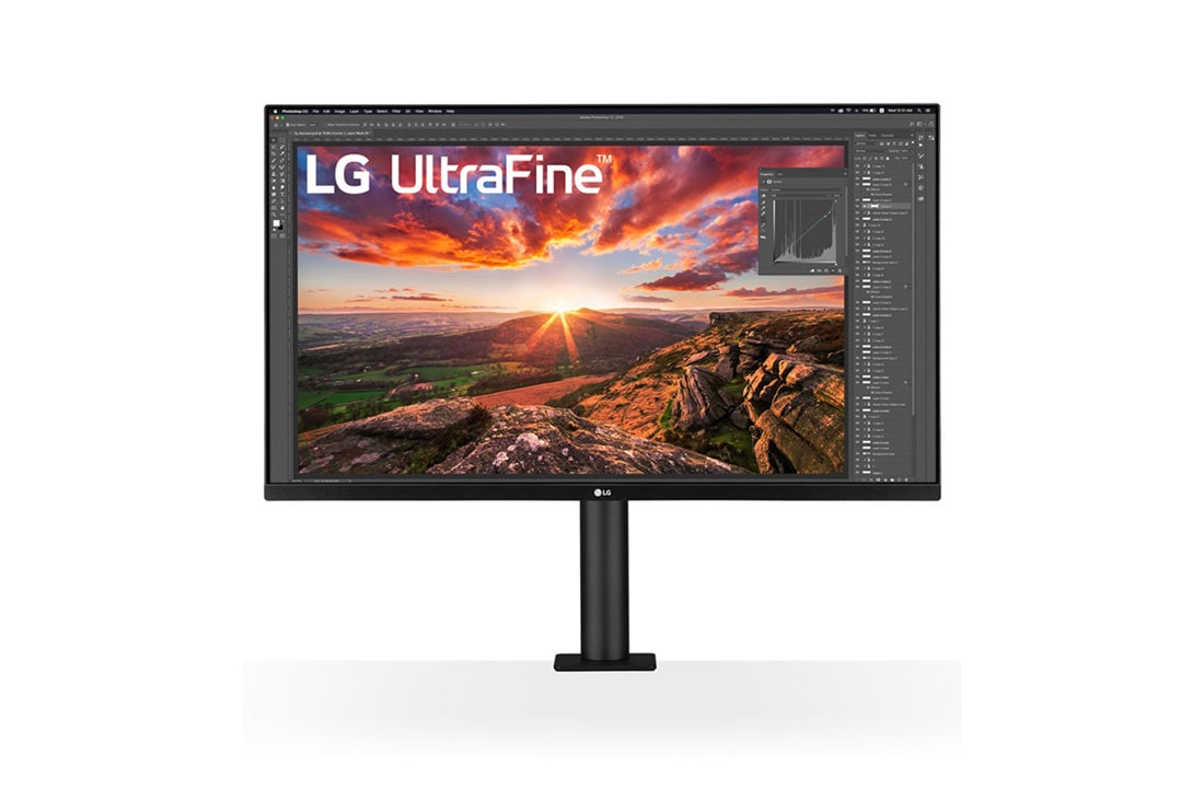 LG 31,5'' UltraFine™ Display Ergo 4K HDR10 монитор, Изглед отпред - рамото на монитора е в центъра, 32UN880P-B, thumbnail 2