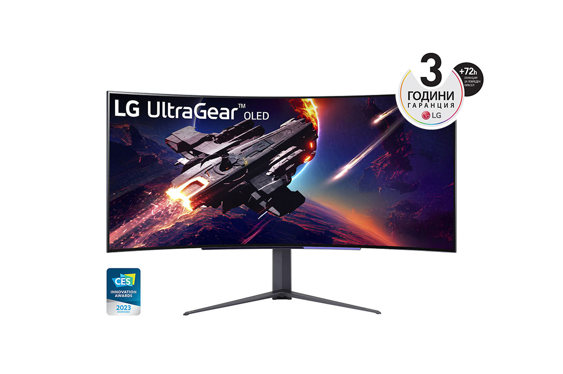 LG 45'' UltraGear<sup>TM</sup> OLED Извит Монитор WQHD с 240Hz Честота на кадрите 0.03ms (GtG) време за реакция, изглед отпред, 45GR95QE-B