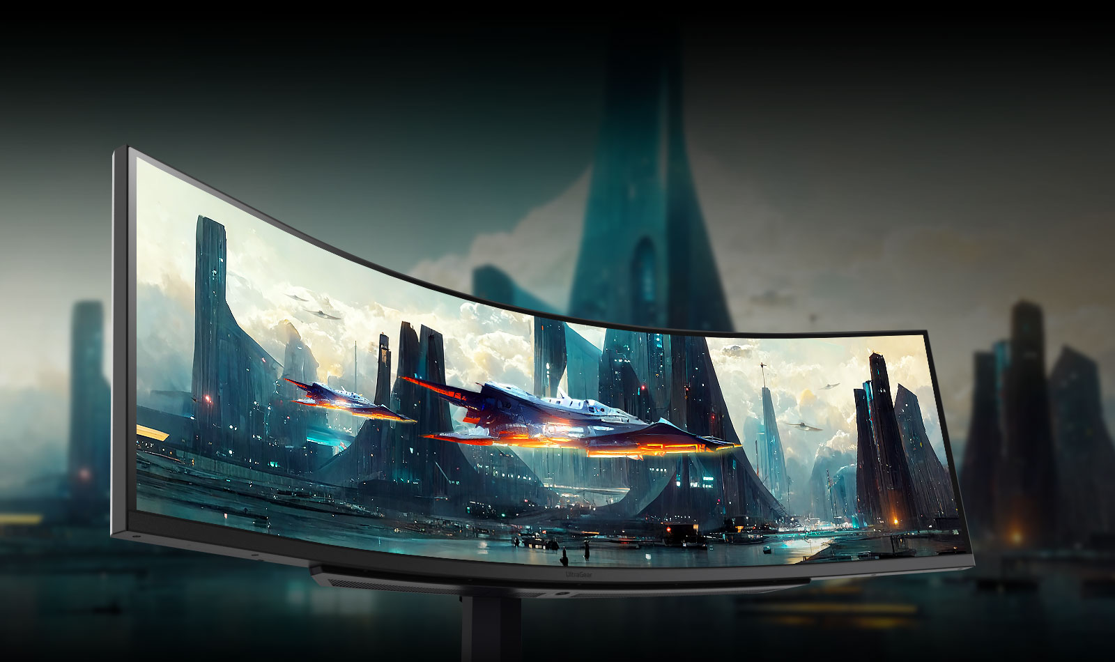 49-инчовият Dual QHD (5120x1440) ултраширок извит монитор със съотношение на екрана 32:9 предоставя много повече пространство за игралните сцени.