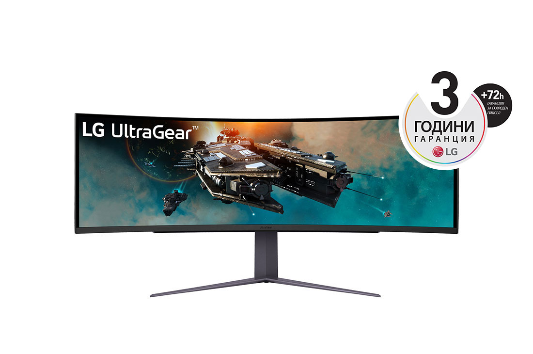 LG 49-инчов UltraGear™ 32:9 Dual QHD извит гейминг монитор с честота на опресняване 240 Hz, изглед отпред, 49GR85DC-B
