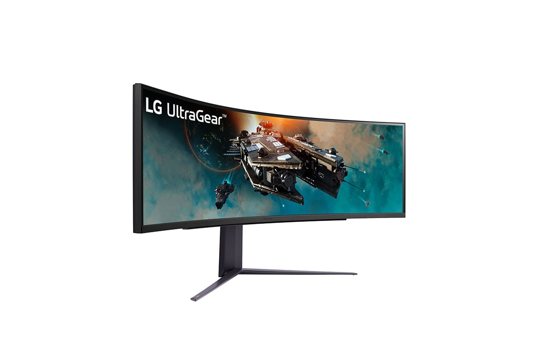 LG 49-инчов UltraGear™ 32:9 Dual QHD извит гейминг монитор с честота на опресняване 240 Hz, Изглед в перспектива, 49GR85DC-B, thumbnail 4