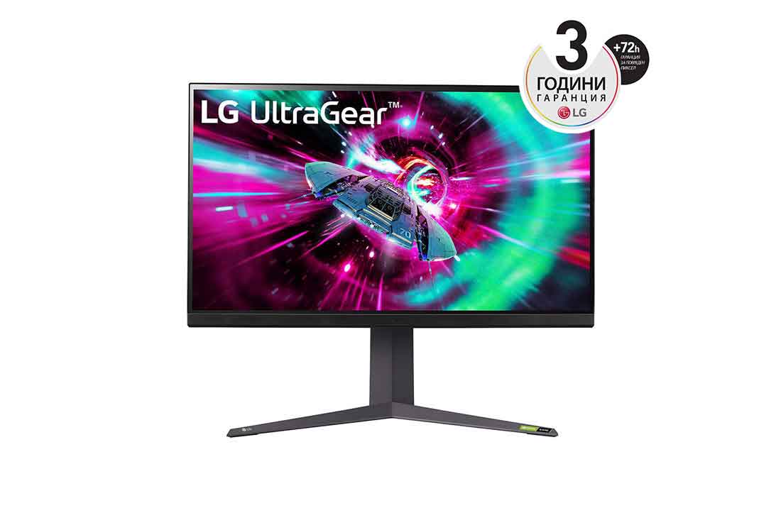 LG 31.5'' LG UltraGear™ 16:9 UHD монитор за игри със 144 Hz честота на опресняване, изглед отпред, 32GR93U-B