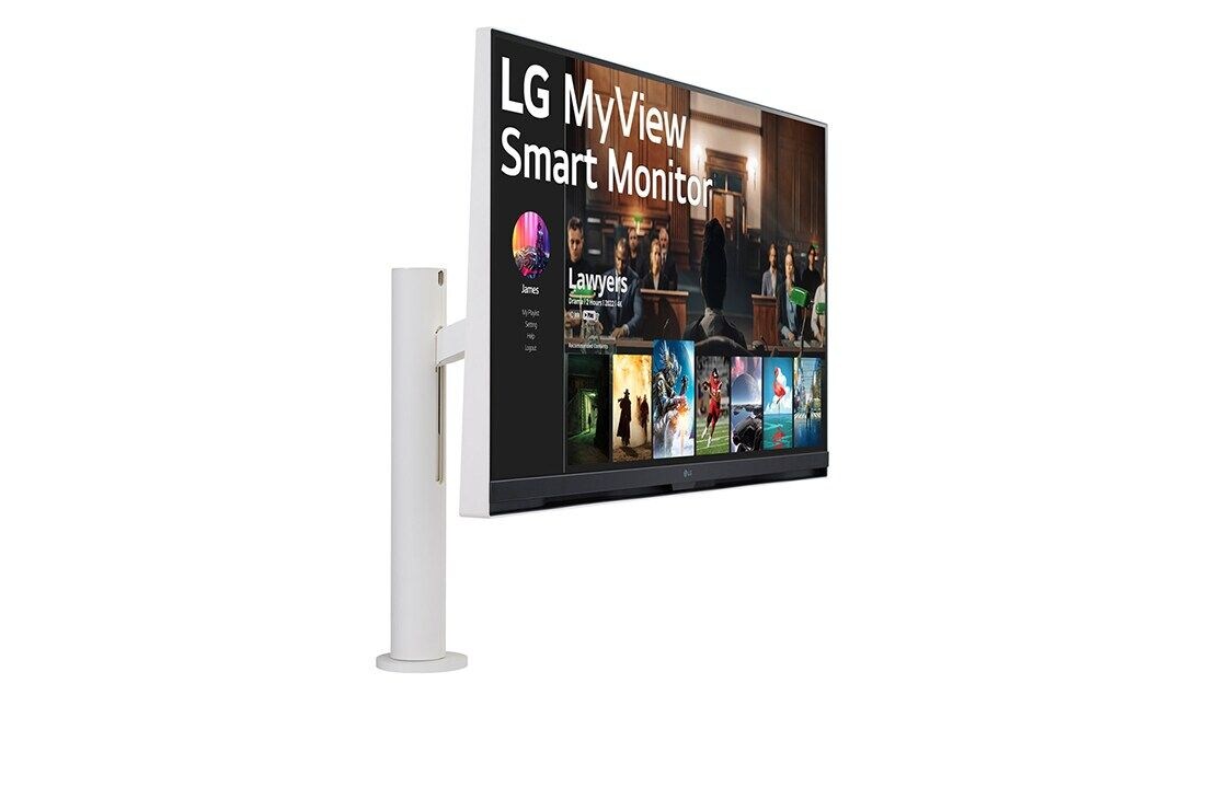 LG 32'' 16:9 съотношение на страните 4K UHD Smart Monitor с Ergo стойка и webOS платформа, изглед в перспектива, 32SQ780S-W, thumbnail 3