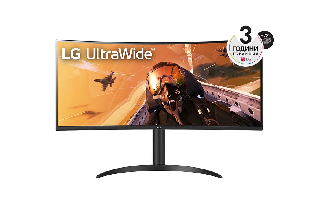 LG 34” UltraWide™ 21:9 извит VA монитор с 100 Hz честота на опресняване, изглед отпред, 34WP75CP-B