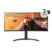 LG 34” UltraWide™ 21:9 извит VA монитор с 100 Hz честота на опресняване, изглед отпред, 34WP75CP-B, thumbnail 1