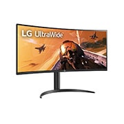 LG 34” UltraWide™ 21:9 извит VA монитор с 100 Hz честота на опресняване, изглед отстрани под ъгъл +15 градуса, 34WP75CP-B, thumbnail 3