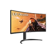 LG 34” UltraWide™ 21:9 извит VA монитор с 100 Hz честота на опресняване, изглед в перспектива, 34WP75CP-B, thumbnail 4