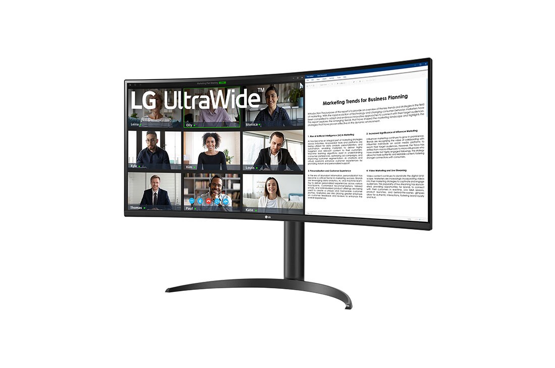 LG 34” UltraWide™ 21:9 извит VA монитор с 100 Hz честота на опресняване, изглед отстрани под ъгъл -15 градуса, 34WR55QC-B, thumbnail 2