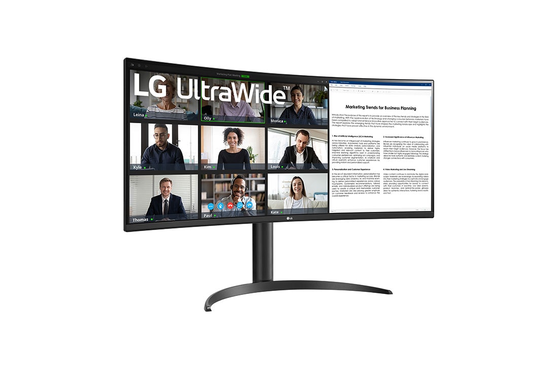 LG 34” UltraWide™ 21:9 извит VA монитор с 100 Hz честота на опресняване, изглед отстрани под ъгъл +15 градуса, 34WR55QC-B, thumbnail 3