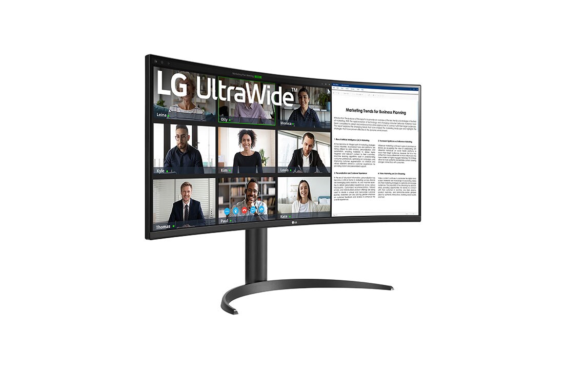 LG 34” UltraWide™ 21:9 извит VA монитор с 100 Hz честота на опресняване, изглед в перспектива, 34WR55QC-B, thumbnail 4