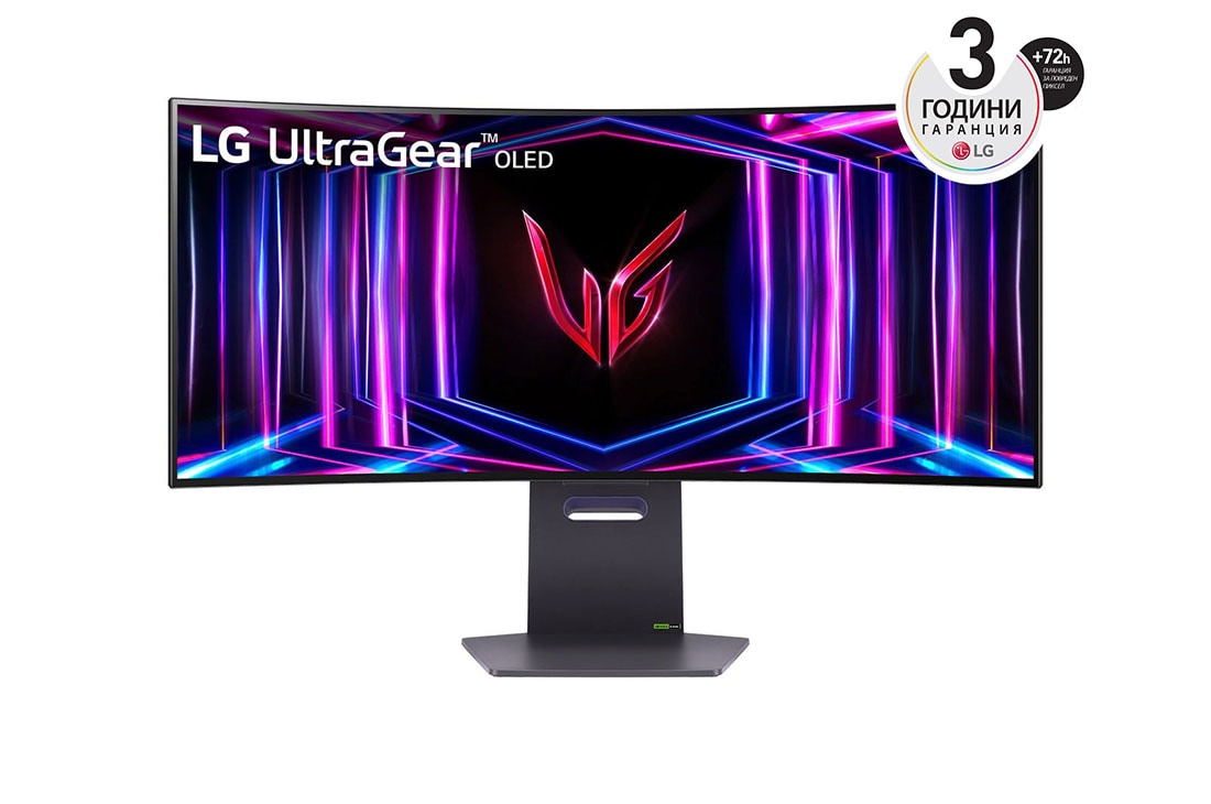 LG 34” UltraGear™ 21:9 QHD извит монитор за игри с честота на опресняване 240 Hz, изглед отпред, 34GS95QE-B