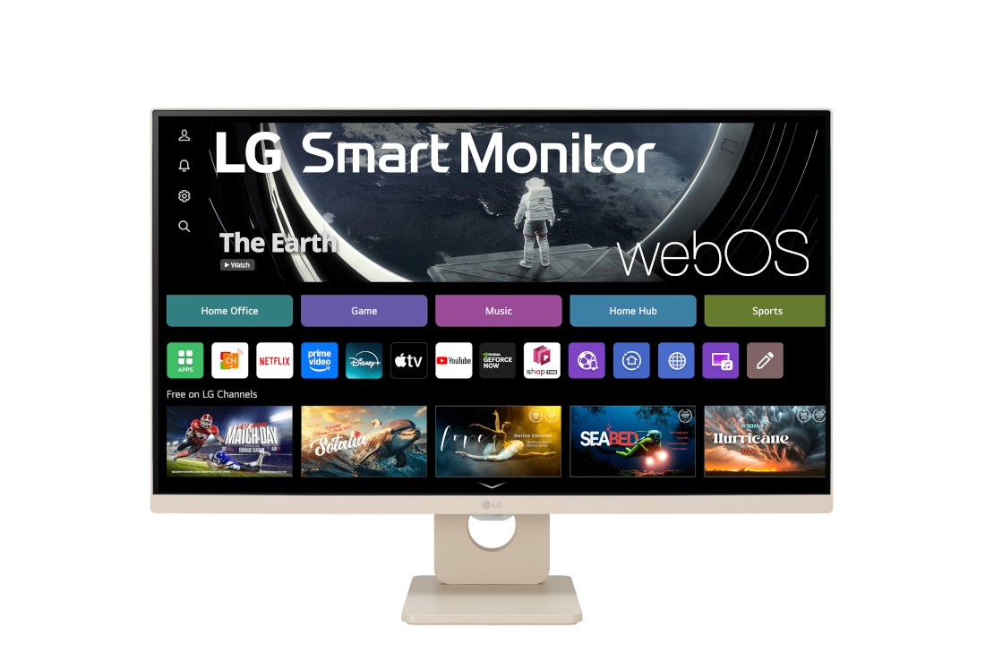 LG 27” 16:9 съотношение на страните Full HD IPS MyView Smart монитор с webOS платформа, 27SR50F-E изглед отпред, 27SR50F-E