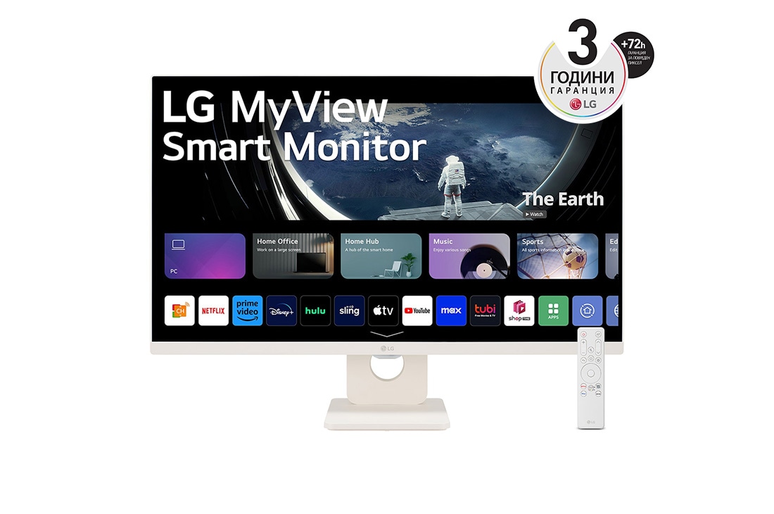 LG 27'' интелигентен монитор със съотношение на страните 16:9, изглед отпред с дистанционно управление, 27SR50F-E