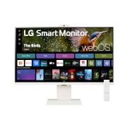 LG 32” 16:9 съотношение на страните 4K UHD IPS Smart монитор с уеб камера, изглед отпред с уеб камера и дистанционно управление, 32SR85U-W, thumbnail 1
