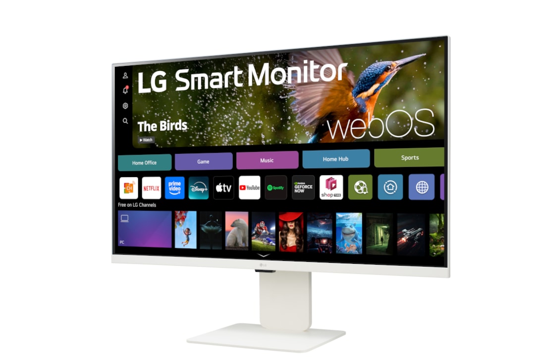 LG 32” 16:9 съотношение на страните 4K UHD IPS Smart монитор с уеб камера, изглед отстрани под ъгъл -15 градуса, 32SR85U-W, thumbnail 4