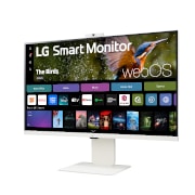 LG 32” 16:9 съотношение на страните 4K UHD IPS Smart монитор с уеб камера, изглед отстрани под ъгъл -15 градуса с уебкамера, 32SR85U-W, thumbnail 5