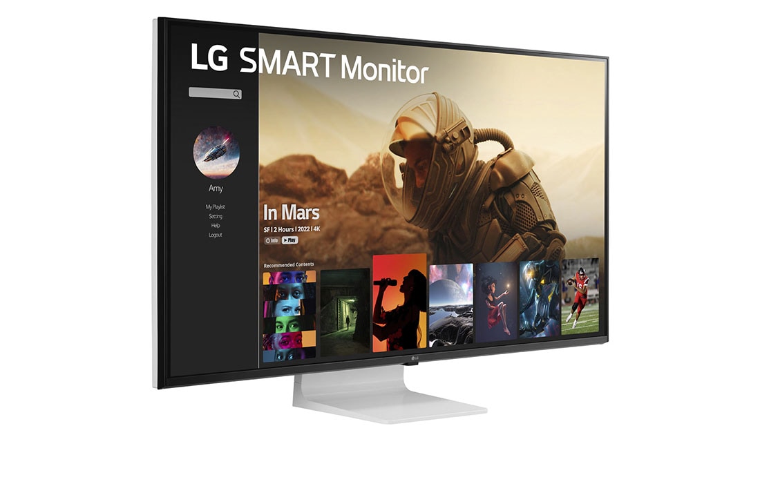 LG 43” 16:9 съотношение на страните 4K UHD IPS Smart монитор с webOS платформа, изглед отстрани под ъгъл + 30 градуса, 43SQ700S-W, thumbnail 6