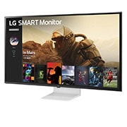 LG 43” 16:9 съотношение на страните 4K UHD IPS Smart монитор с webOS платформа, изглед отстрани под ъгъл -15 градуса, 43SQ700S-W, thumbnail 3